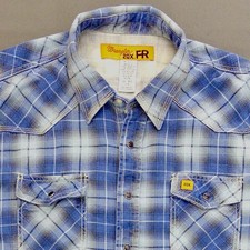 Wrangler 20X FR Blue Plaid Western Pearl Snap 3XL Big Flannel Long Sleeve Shirt