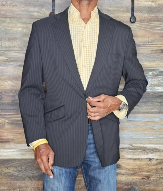 Blazer chaqueta Ted Baker Endurance negra a rayas mezcla de lana solapa cosida 42S Foto 4 de 4