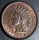1892 INDIAN HEAD CENT  - AU BU UNC - With A TOUCH OF MINT LUSTER!