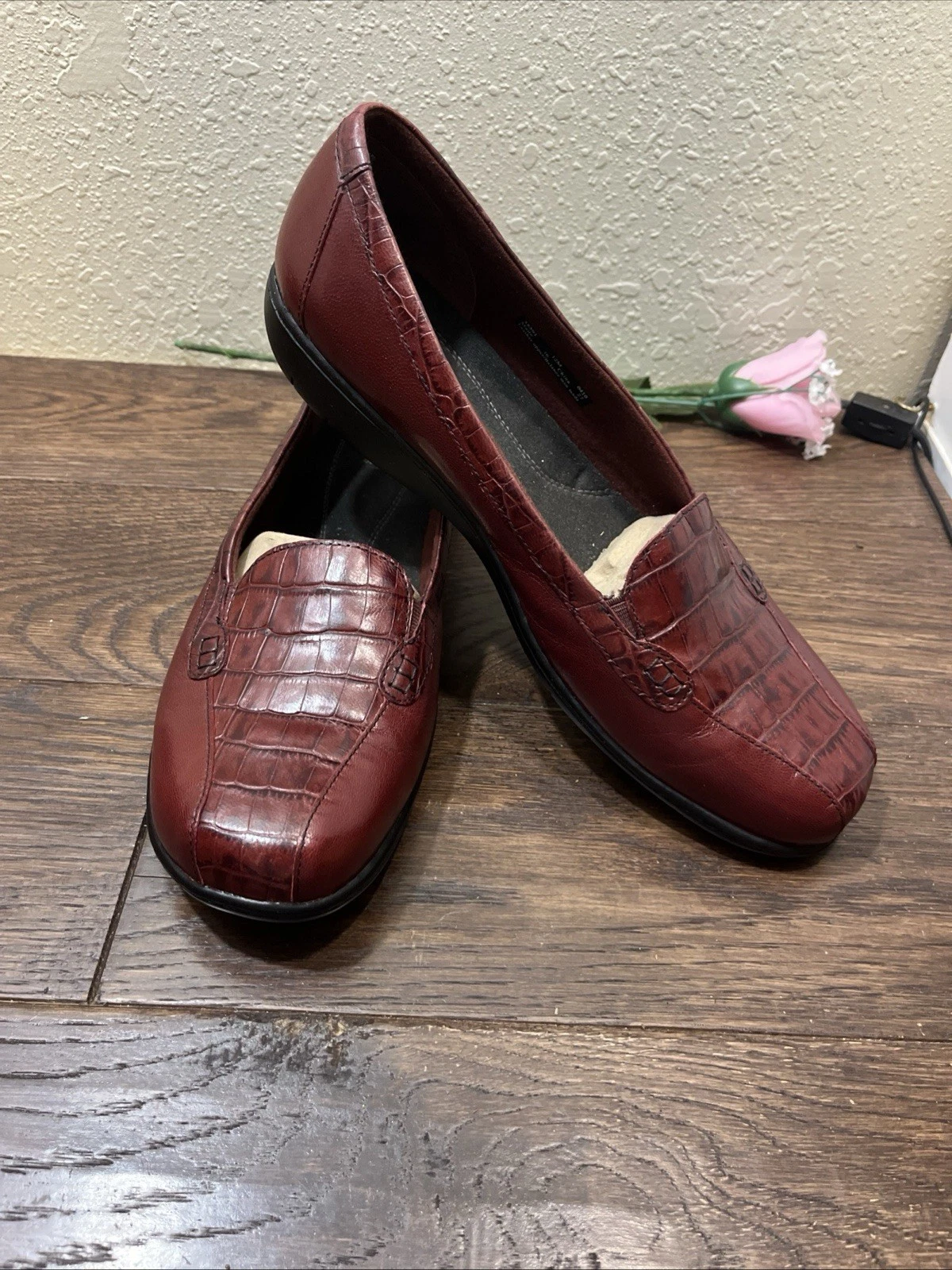 Scarpe mocassini Clarks Bendables Bayou slip on croc in rilievo taglia 12 m pelle bordeaux