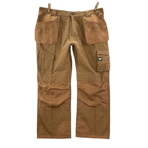 CAT Caterpillar Work Pants Mens 42x32 Tan Cargo Canvas Utility Trousers 42/32