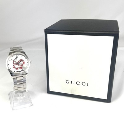Gucci G Timeless Watch 126.4 Ya1264076 Snake Motif Quartz Silver