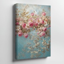 Vintage Style Pink And White Roses Floral Bouquet Canvas Wall Art Print Home