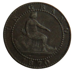 1870 Spain One Centimo Coin