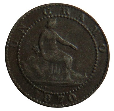 1870 Spain One Centimo Coin