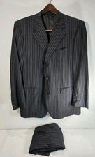 Corneliani Italy 2 Piece Suit Black Stripes Super 180s 