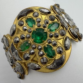 ANTIQUE VICTORIAN BRASS CUT STEEL EMERALD GREEN PASTE BRACELET