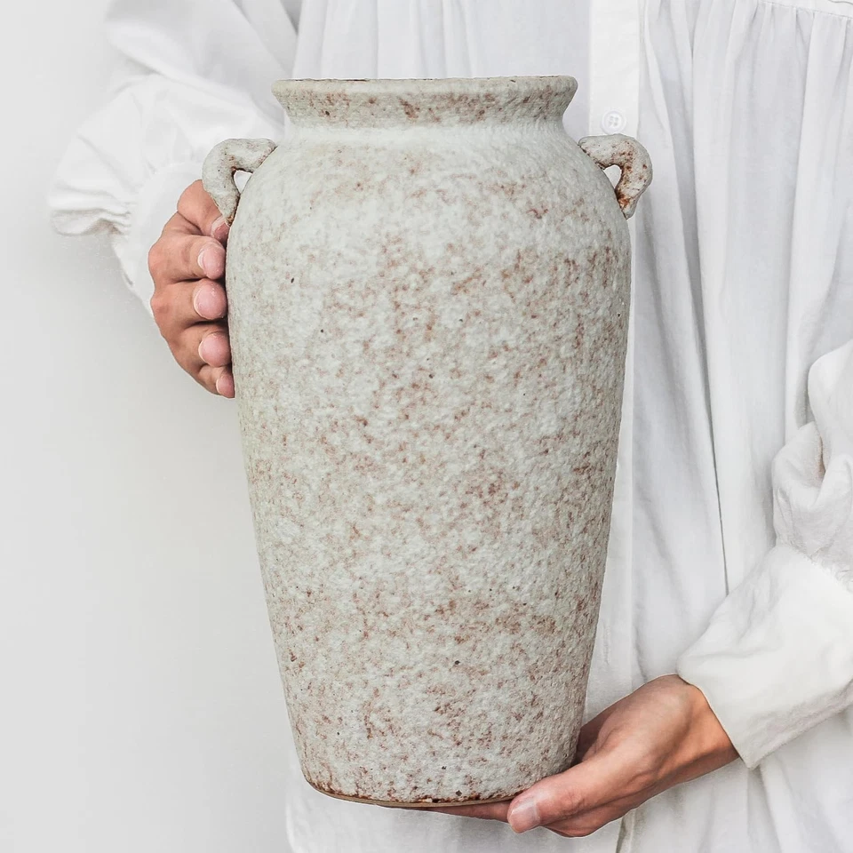Ceramic Rustic Farmhouse Vase with 2 Handles, 12.2'' Tall Large Vintage Stone... - Image 3 of 4