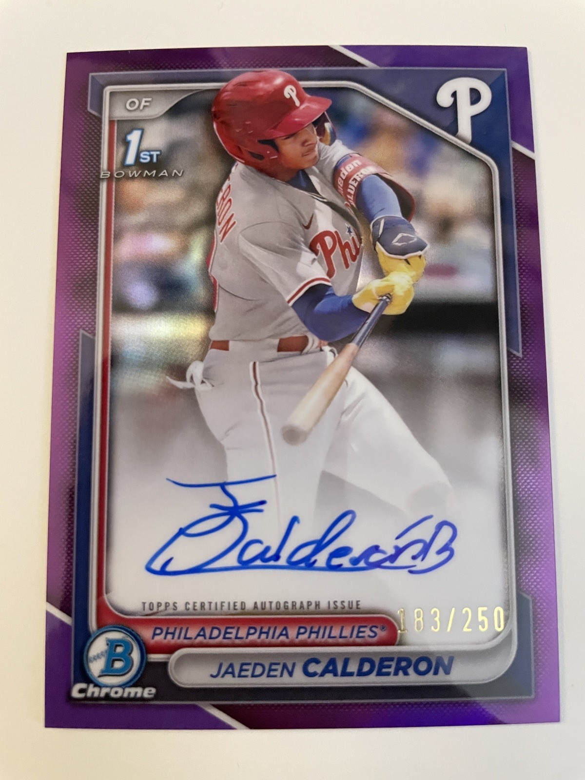 2024 Bowman Chrome Jaeden Calderon Auto Purple Refractor 1st #/250