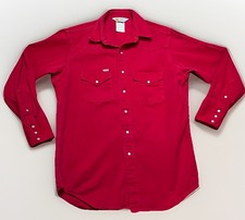 Vintage Carhartt Rugged Outdoor Red Canvas Pearl Snap Western Shirt USA 16 1/2