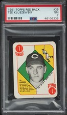 1951 Topps Red Backs BB Card # 39 Ted Kluszewski Cincinnati Reds HOF PSA 7 NRMT