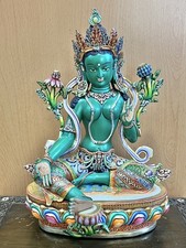 Farbig bemalte Grüne Tara.  Buddha-Bronze-Statue 34cm