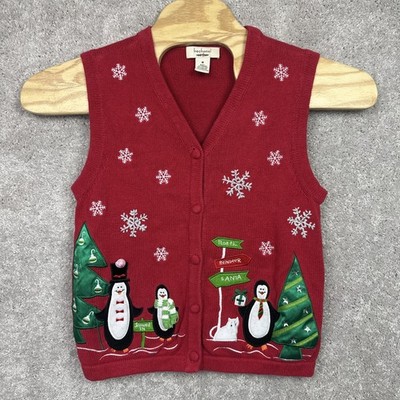 Bechamel Women Christmas Sweater Vest Penguins Cats & Snowflakes Size Medium