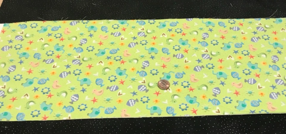 Small*Elephants*Fish*Flowers*Stars*Hearts*on Lime*QT Fabrics*100% Cotton* 8"x21" - Image 3 of 4