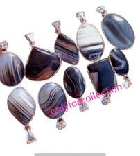 Black Banded Agate Gemstone Pendants Lot 925 Sterling Silver Plated Bulk Jewelry