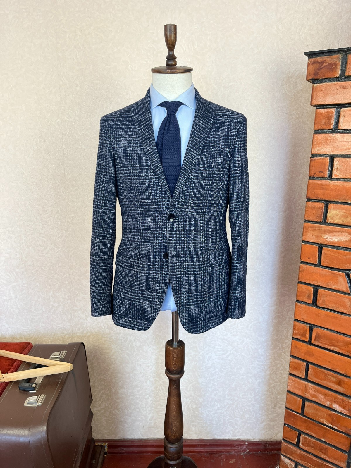 Etro Milano Blue Glen Check Blue Cotton Mix Italian Blazer Jacket 38, EU 48