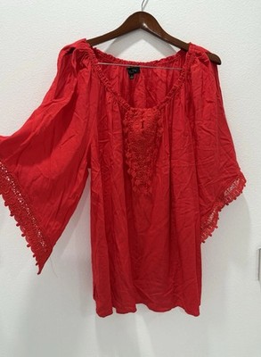 New Melissa Paige Red Women's Ladies 3/4 Sleeve Top Plus 1X