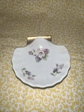 shell dish flowers gold trim scallop hand painted PIC Japan vanity
