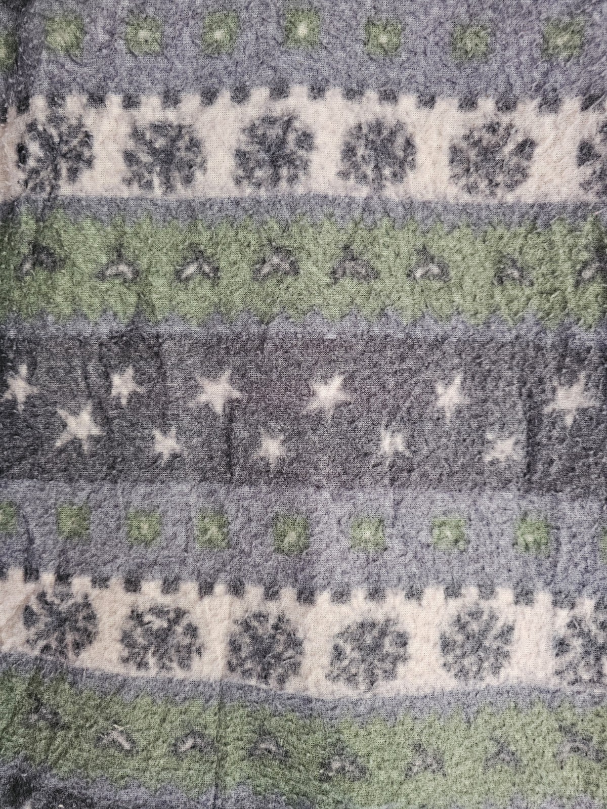 Men's Small Vintage Grey & Green Patterned 1/4 Zip Fleece Lightweight image 3