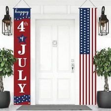 4th of July Decorations Banner Set of 2, 12" x 71" Patriotic American Flag Red