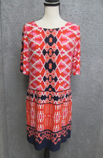 Eliza J Geometric Tribal Print Shift Dress Womens 8P Pink Orange Boho Resort