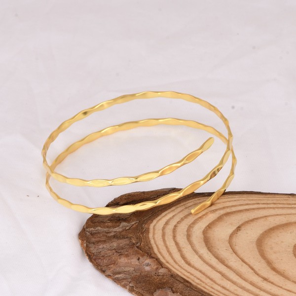 Alternate view of Hammered Layer Spiral Bangle Bracelet Gold Plated Dainty Minimalist Jewelry