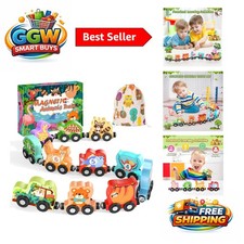 11-Piece Magnetic Wooden Animal Train Set - Montessori Learning Fun for Toddlers