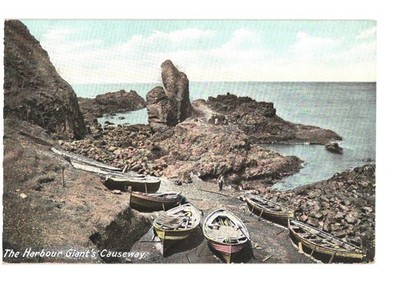 Harbour Giants Causeway Northern Ireland Boats Rocky Coastline Ocean Postcard