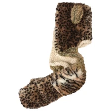 Womens Fluffy Brown Leopard Print Trapper Hat With Sherpa Lining  and Scarf Wrap