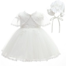 Baby Girls Christening Baptism Dress 3Pcs Embroidery Tulle Dresses for Party ...