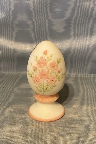 Vintage Rare Fenton Hand Painted  Pink Flowers  Pedestal Egg Figurine      USA