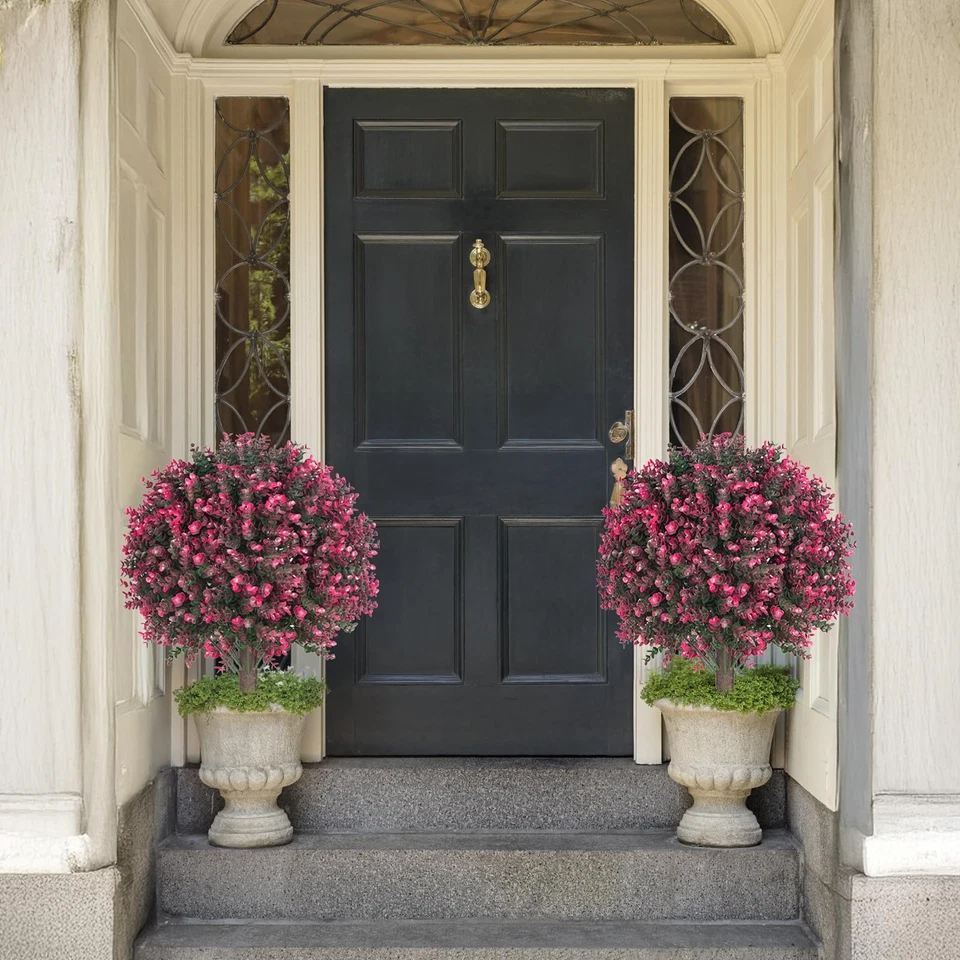 Set of 2 Artificial Rose Boxwood Topiary Ball Bush for Outdoor with Ground Sp... - Image 3 of 4