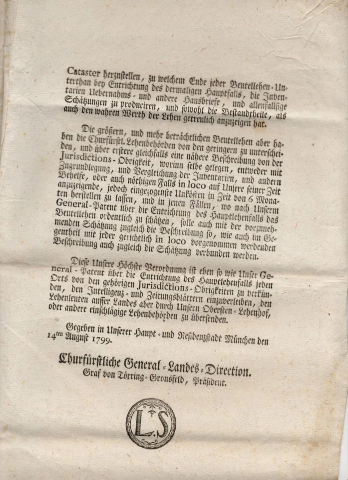 Edikt Carl Theodor Pfalzgraf Rhein Herzog Bayern 1799 Lehenschaft München - Bild 3 von 4