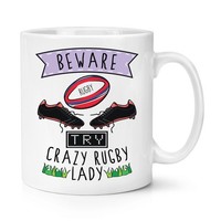 Beware VerrüCkte Rugby Damen 284Ml Becher Tasse - Lustig Sport
