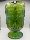 Vintage 64 oz. Indiana Glass Iridescent Green Large Heavy Footed Pitcher Grapes — photo 2