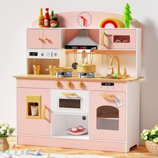 Kids Play Kitchen, Wooden Kitchen Playset Toy Gift for Toddlers