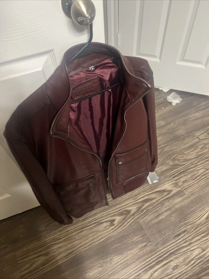 Abrigo de piel de cordero de lujo de cuero premium de Murano XL granate Foto 3 de 4