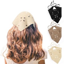 Velmitten 3 Pcs Crochet Bandana Headscarf Hair One Size, Black, Beige, Khaki