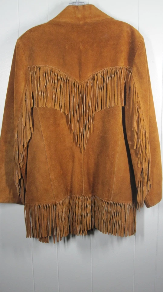 Chaqueta para mujer Ms. Pioneer 12 marrón gamuza cuero flecos motociclista vaquero occidental Foto 2 de 4