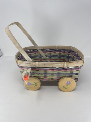 Vintage Eckerd Easter Basket Cart Wheeled Wicker Toy #99524 Purple Green