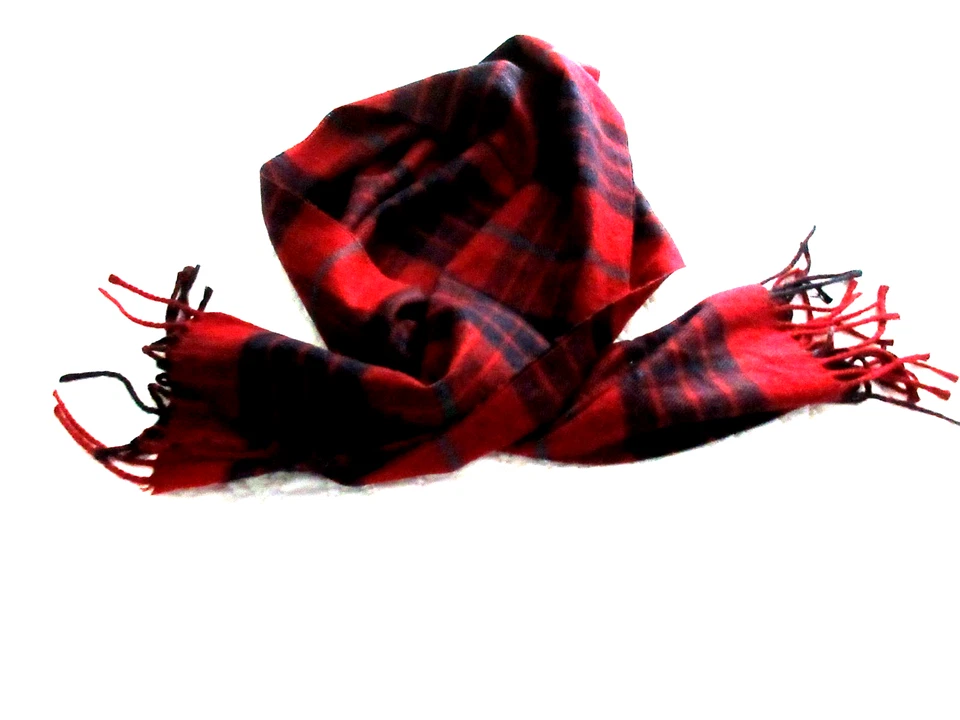 VTG Christian Dior Monsieur Cashmaire Acrylic Scarf Blue Red Blue Plaid Fringe - Image 3 of 3