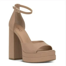 NWT INC Arya Platform Nude Chunky Heels Ankle Buckle Strap Sandals US 9.5