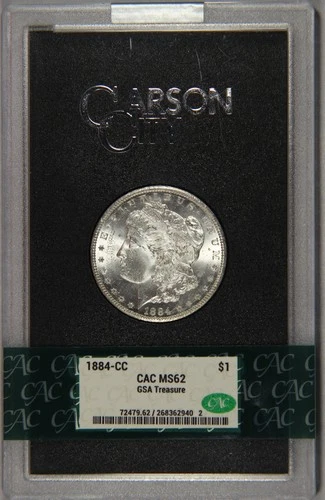 1884-CC Carson City Morgan Silver Dollar CAC MS62 GSA Treasure $1