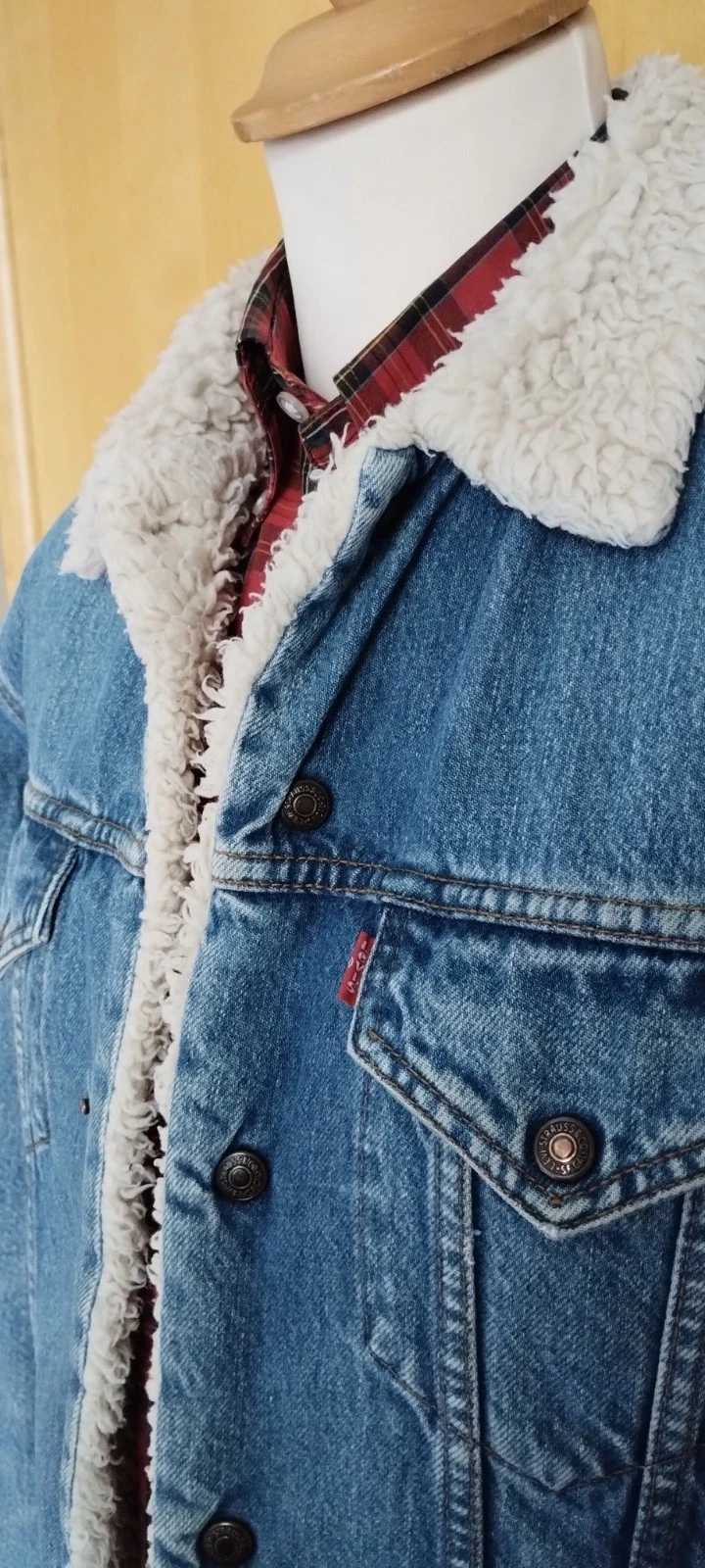 VTG LEVIS 71500 90s MEDIUM STONEWASH BLUE DENIM SHERPA TRUCKER JACKET BRITPOP