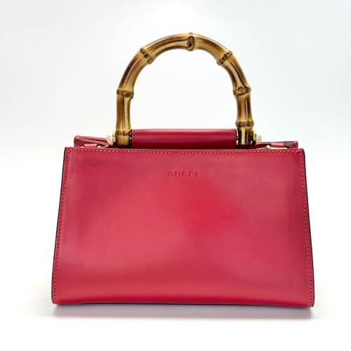 Gucci Bamboo 1947 Mini Red Smooth Leather Top Handle Crossbody