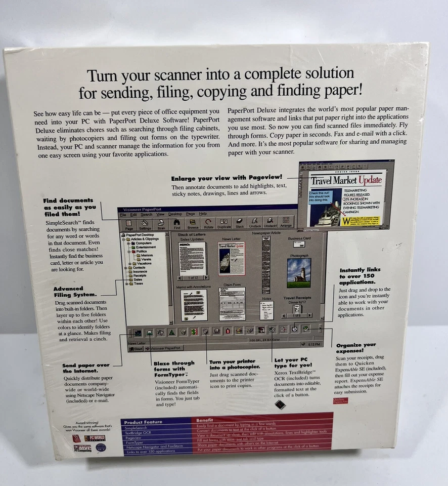 Vintage 1997 NOS PaperPort Deluxe by Visioneer Inc Windows 95 NT Factory Sealed - Image 3 of 4