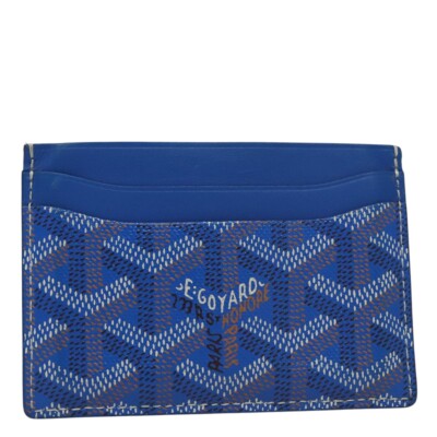 GOYARD Herringbone Card Case PVC Leather Blue Auth 108962