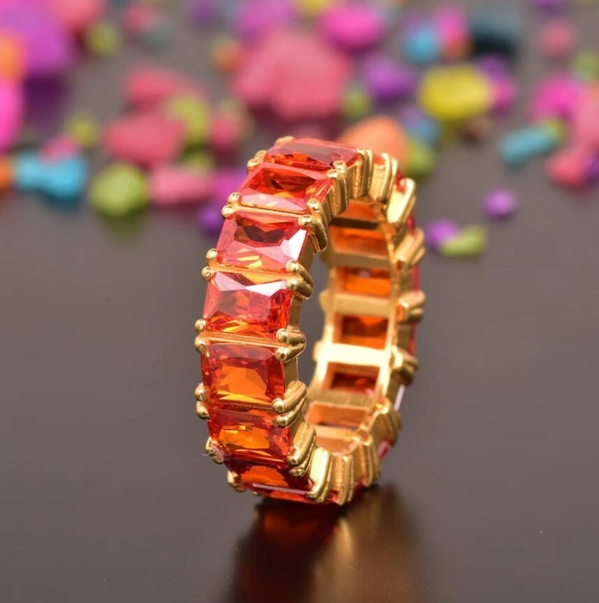 Art Deco Lab Created Orange Sapphire Eternity Band September