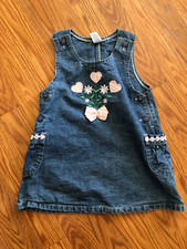 Vintage Toddler Girls Pink Gingham Hearts Flowers Jean Jumper size 4T