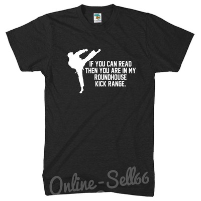 Roundhouse Kick Range lustiges Herren Karate Tshirt Kung Fu Top T-Shirt Damen Kinder